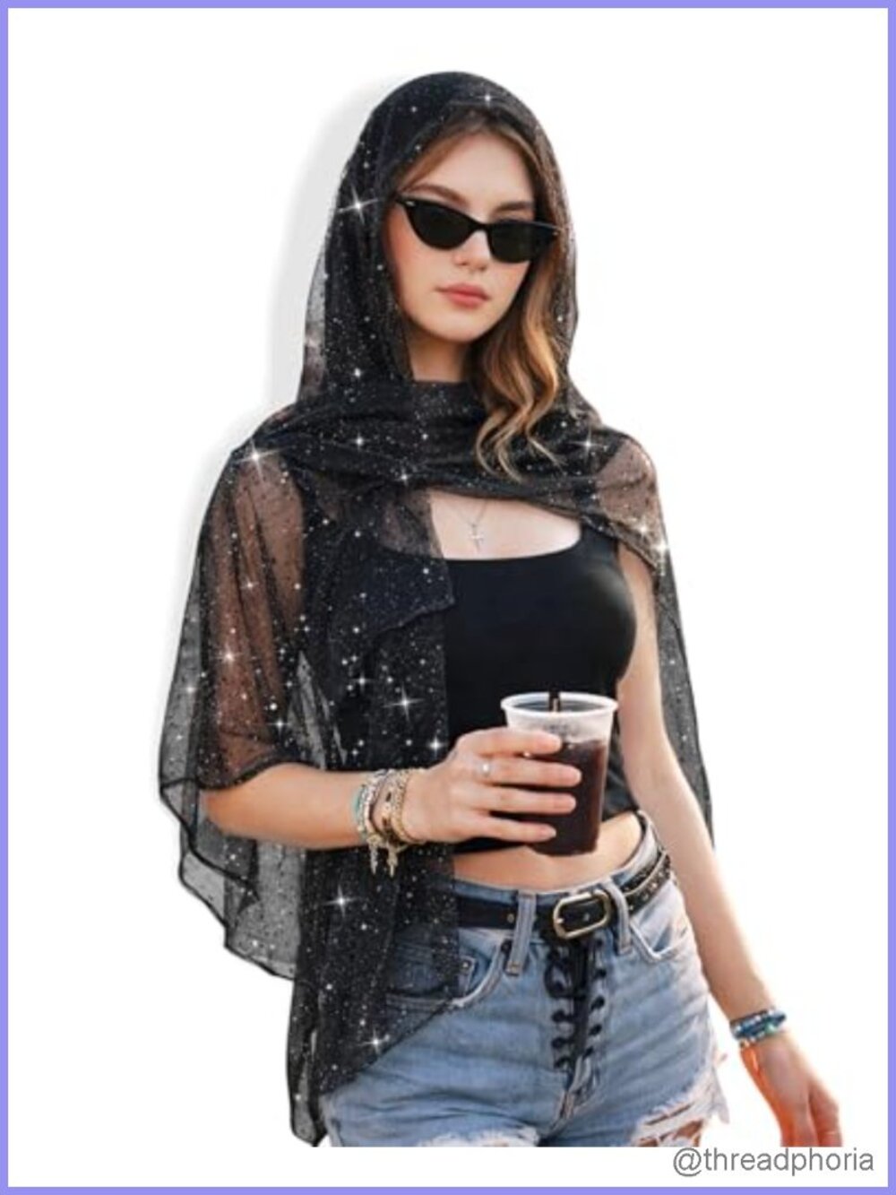 Sheer Sequin Shawl Wrap Women Scarf Head Neck Rave Festival Accessory